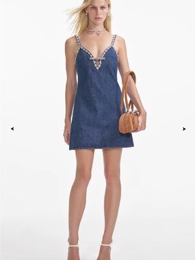 Self Portrait Women 'Denim Strappy Mini' Dress US 8